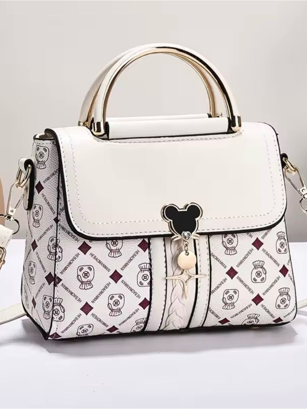 White Mini Top-Handle Patterned Satchel